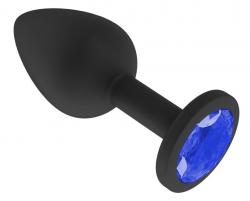 Втулка анальная, длина 7.3 см диаметр 3 см, чёрная, цвет кристалла синий, силикон, Vestalshop.ru - Изображение 2