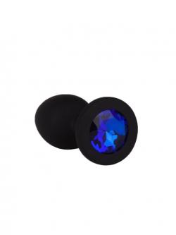 Втулка анальная, длина 7.3 см диаметр 3 см, чёрная, цвет кристалла синий, силикон, Vestalshop.ru - Изображение 3