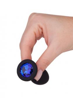 Втулка анальная, длина 7.3 см диаметр 3 см, чёрная, цвет кристалла синий, силикон, Vestalshop.ru - Изображение 5
