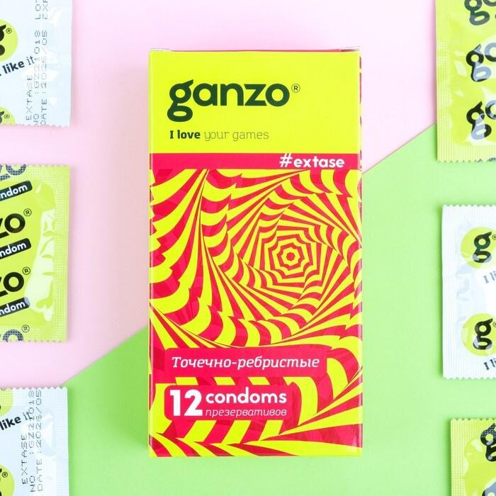 GANZO EXTASE презервативы анатомические с точечной и ребристой текстурой, 12 шт. Vestalshop.ru - Изображение 3
