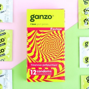 GANZO EXTASE презервативы анатомические с точечной и ребристой текстурой, 12 шт.