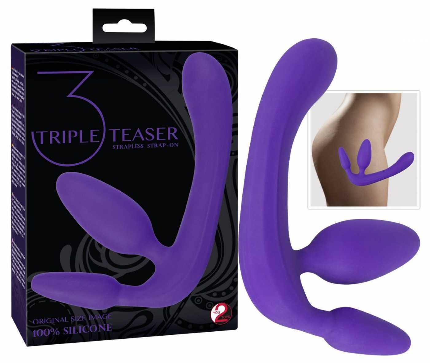 Triple Teaser Strapless Strap-on — фиолетовый безремневой страпон с двумя пробками Vestalshop.ru - Изображение 1