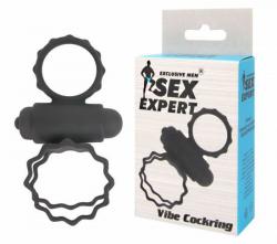 SEX EXPERT Кольцо эрекционное с вибрацией черное