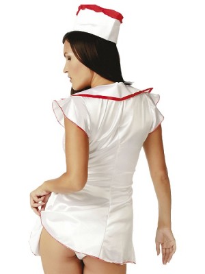 Беленький с красными крупными пуговицами халат - эротический костюм медсестры
