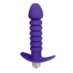 Фиолетовая анальная вибровтулка-елочка с ограничителем - 11,5 см