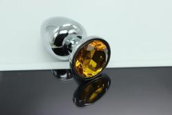 Серебряная анальная пробка с желтым кристаллом Kanikule Vestalshop.ru - Изображение 1
