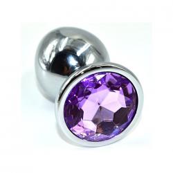 Серебряная анальная пробка с нежно-фиолетовым кристаллом (Medium) Vestalshop.ru - Изображение 1