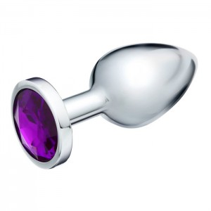 Серебряная анальная пробка с темно-фиолетовым кристаллом (Medium)