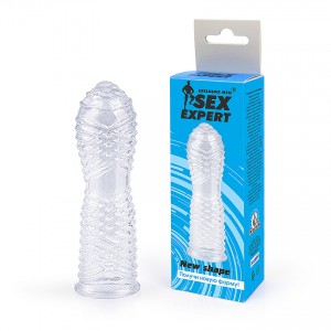 Закрытая насадка на пенис Sex Expert для увеличения размеров ребристая