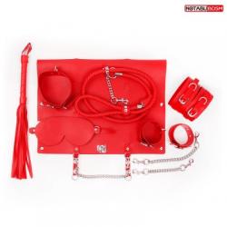 Набор (маска, ошейник с поводком, наручники, оковы, плеть) цвет красный арт. NTU-80630