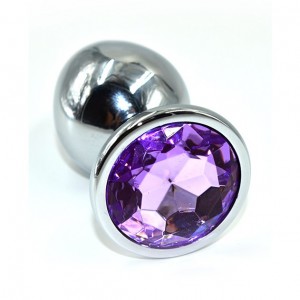 Серебряная анальная пробка с фиолетовым кристаллом, 4.1 см.