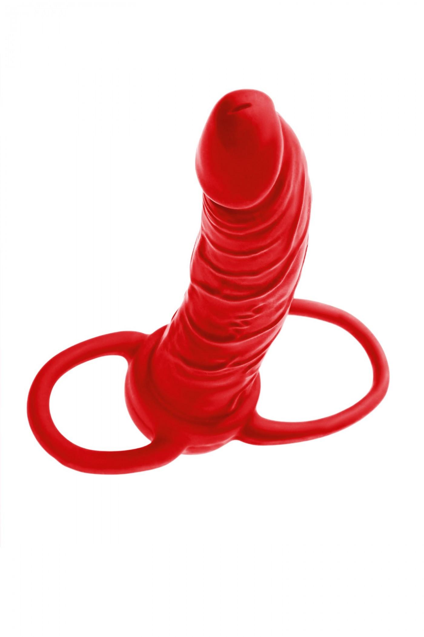 Насадка на пенис для двойного проникновения Black&Red by TOYFA , силикон, красный, 16,5 см Vestalshop.ru - Изображение 4
