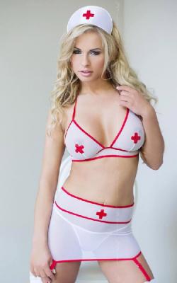 1550 / SLC / Шэрон - медсестра- бюст, юбка с подвязками и чепчик, цвет Белый S/M