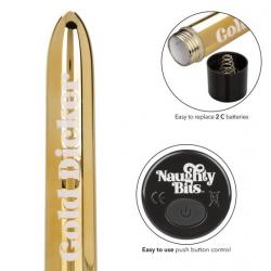 Золотистый классический вибратор Naughty Bits Gold Dicker Personal Vibrator Vestalshop.ru - Изображение 4