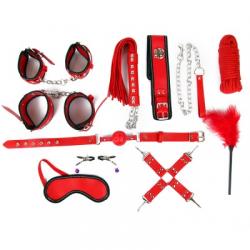 БДСМ набор (наручники, оковы, щекоталка, ошейник с поводком, кляп, маска, плеть, фиксатор, верёвка,