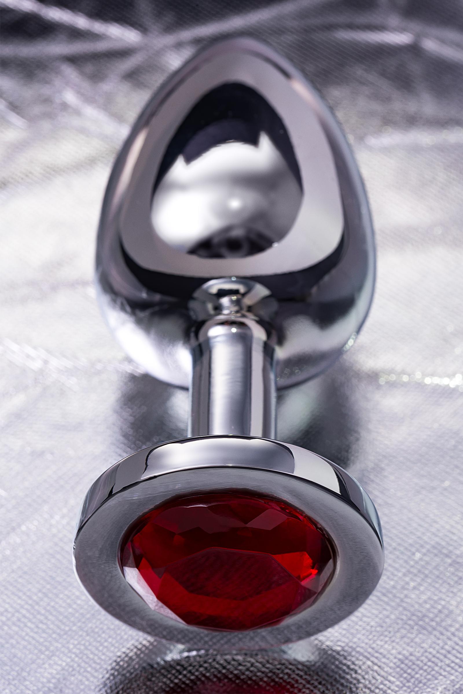 Анальная втулка Metal by TOYFA, металл, серебристая, с рубиновым кристаллом, 10 см, Ø 4 см, 360 г