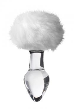 Анальная втулка Sexus Glass, с белым хвостиком, стекло, прозрачная, 14 см, Ø 4 см Vestalshop.ru - Изображение 2