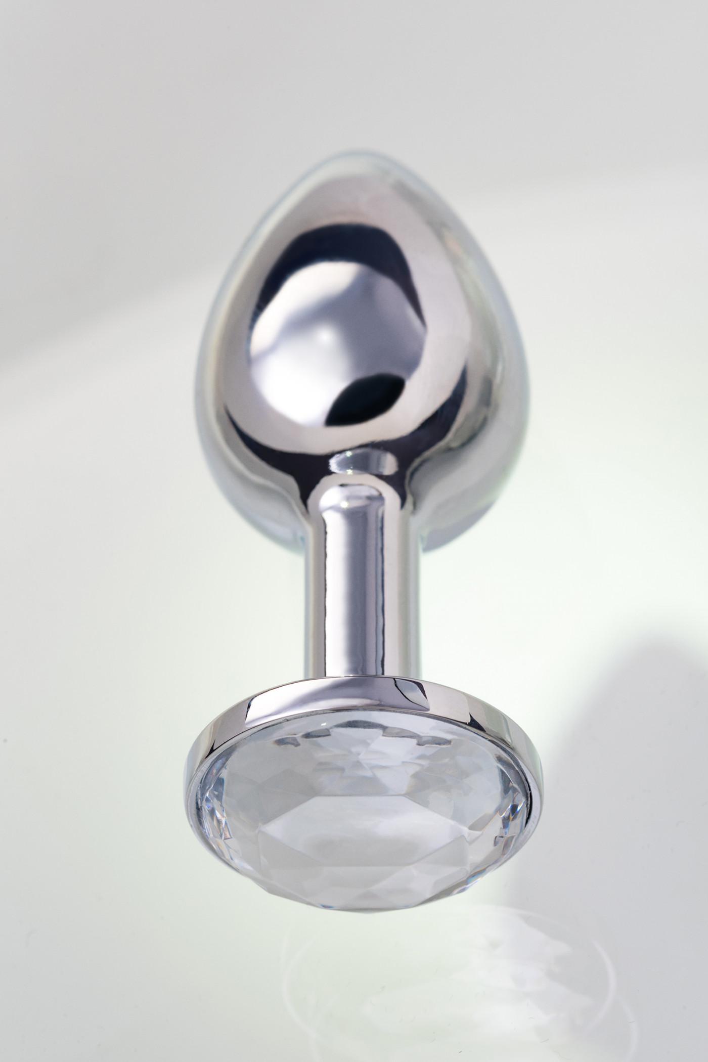 Анальная втулка Metal by TOYFA, металл, серебристая, с белым кристаллом, 7,5 см, Ø 3 см, 145 г