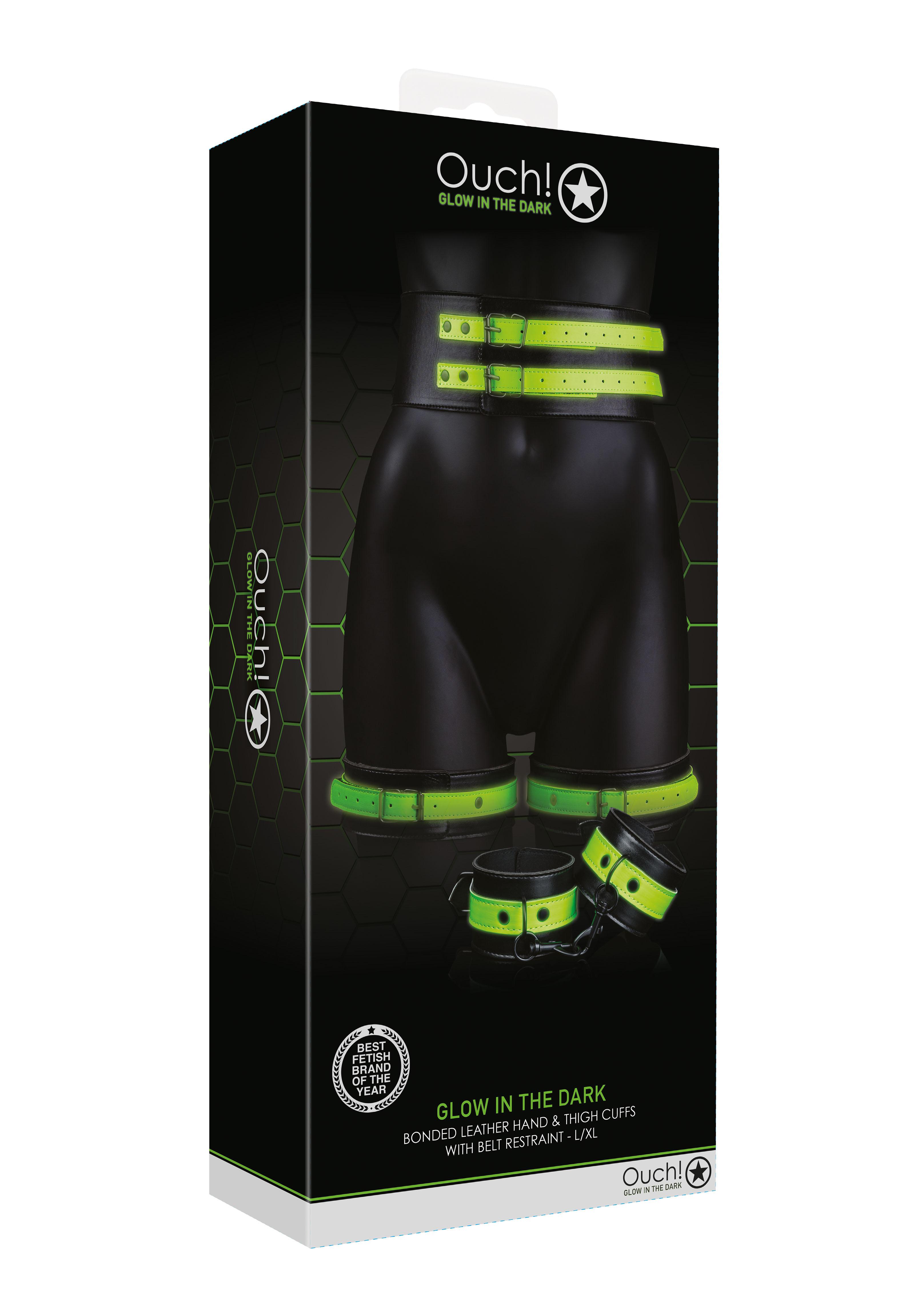 OU733GLOLXLOU733GLOLXLНабор из искусственной кожи для бондажа Thigh Cuffs & Belt - GitD - Neon Green Vestalshop.ru - Изображение 3