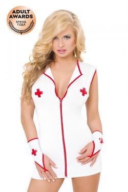 Костюм медсестры SoftLine Collection Sister (платье и перчатки), белый, S/M Vestalshop.ru - Изображение 1