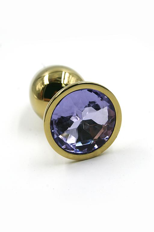 Золотая анальная пробка со светло-фиолетовый кристаллом (Small)