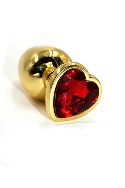 Серебряная анальная пробка из алюминия с ярко-красным кристаллом в форме сердца (Large)