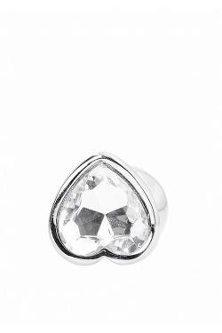 Серебряная анальная пробка с бриллиантовым кристаллом в форме сердца - 3,4 см.