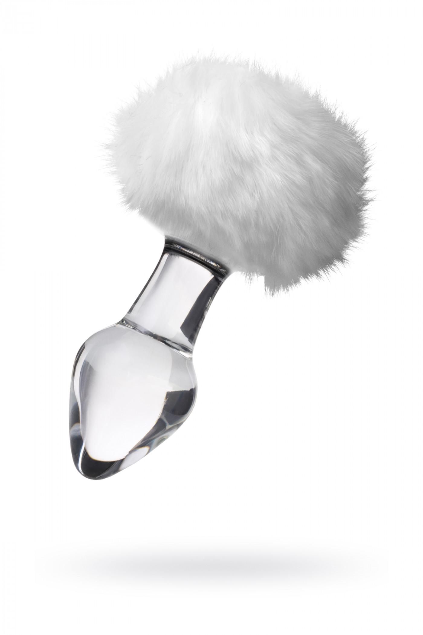 Анальная втулка Sexus Glass, Стекло, с белым хвостиком, 9,5 см, Ø4 см