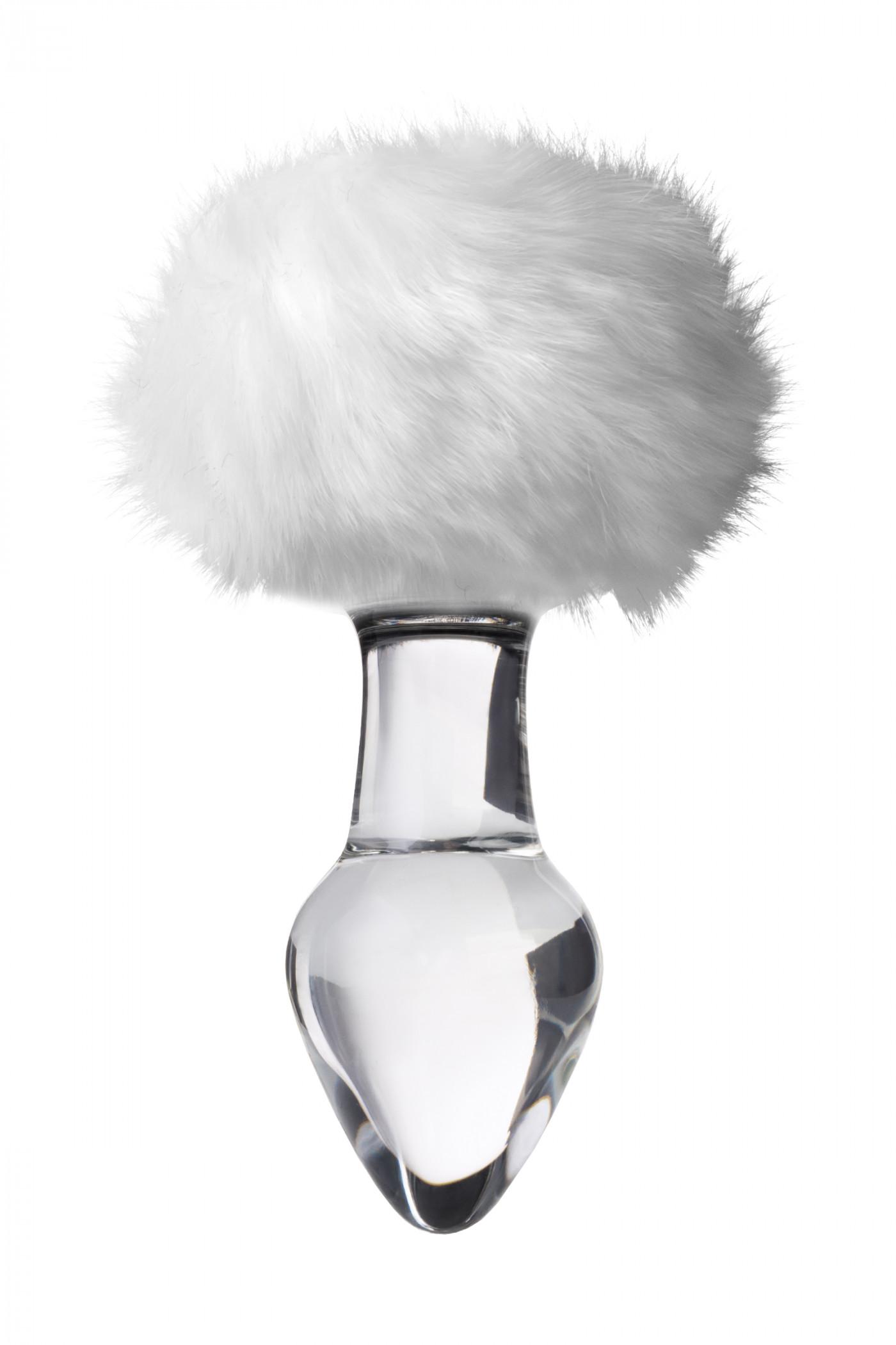 Анальная втулка Sexus Glass, Стекло, с белым хвостиком, 9,5 см, Ø4 см