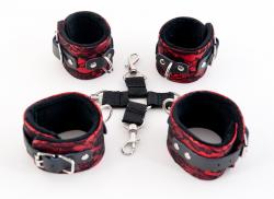 Кружевной бондажный комплект TOYFA Marcus (сцепка, наручники и оковы), красный