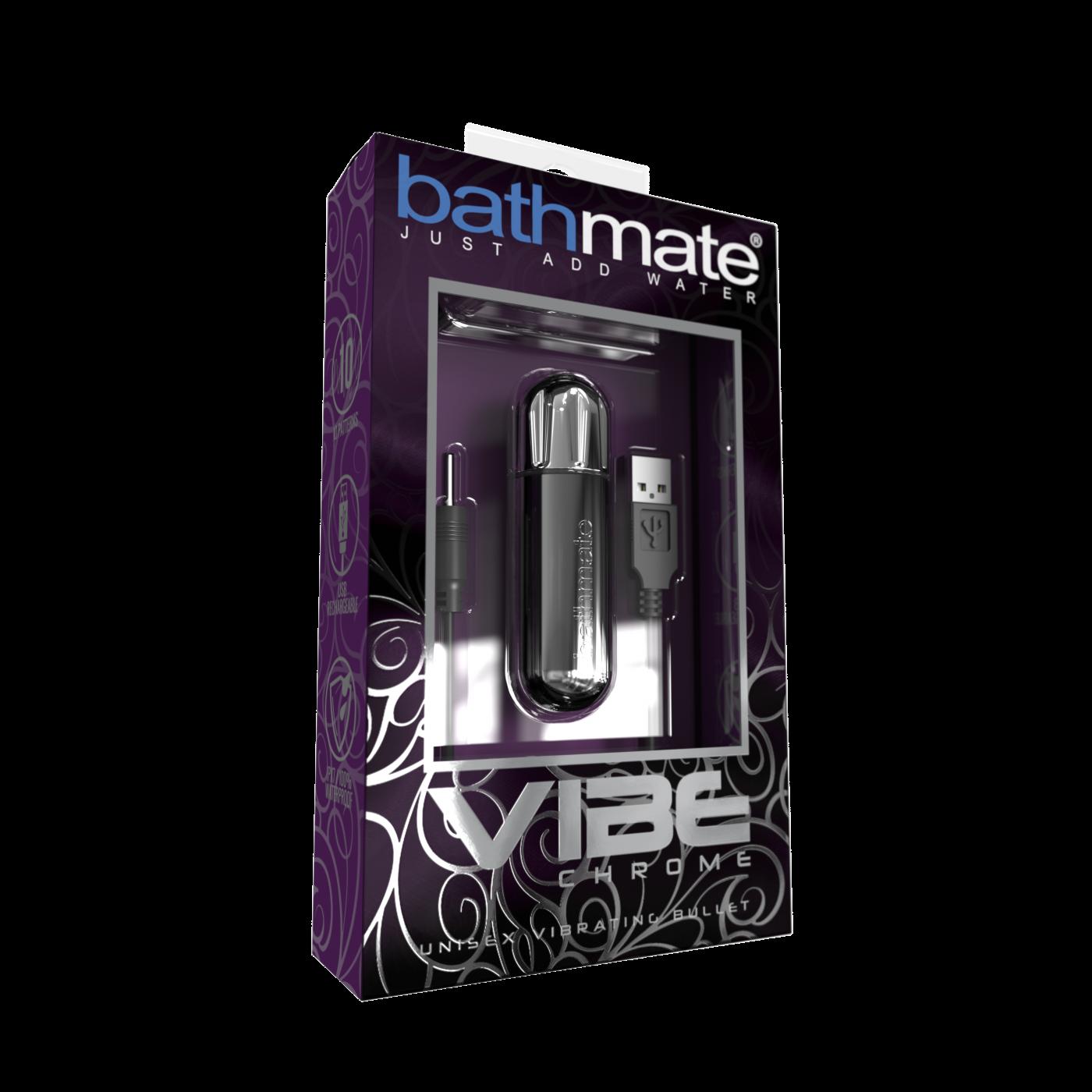 Вибропуля Bathmate Vibe Bullet Chrome, перезаряжаемая, водонепроницаемая, пластик, 10 режимов вибрац