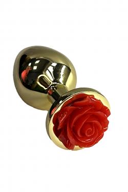 Золотая анальная пробка с ограничителем в форме красной розы, 3.4 см Vestalshop.ru - Изображение 1