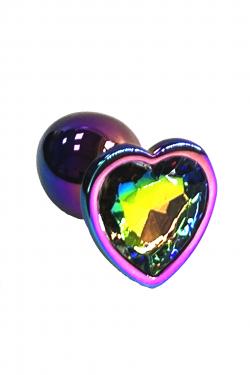 Анальная пробка из алюминия с кристаллом в форме сердца цвета неохром(Small) Vestalshop.ru - Изображение 1