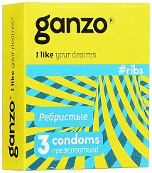 Ganzo презервативы Twister, №3 (анатомические ребристые с согревающей смазкой)